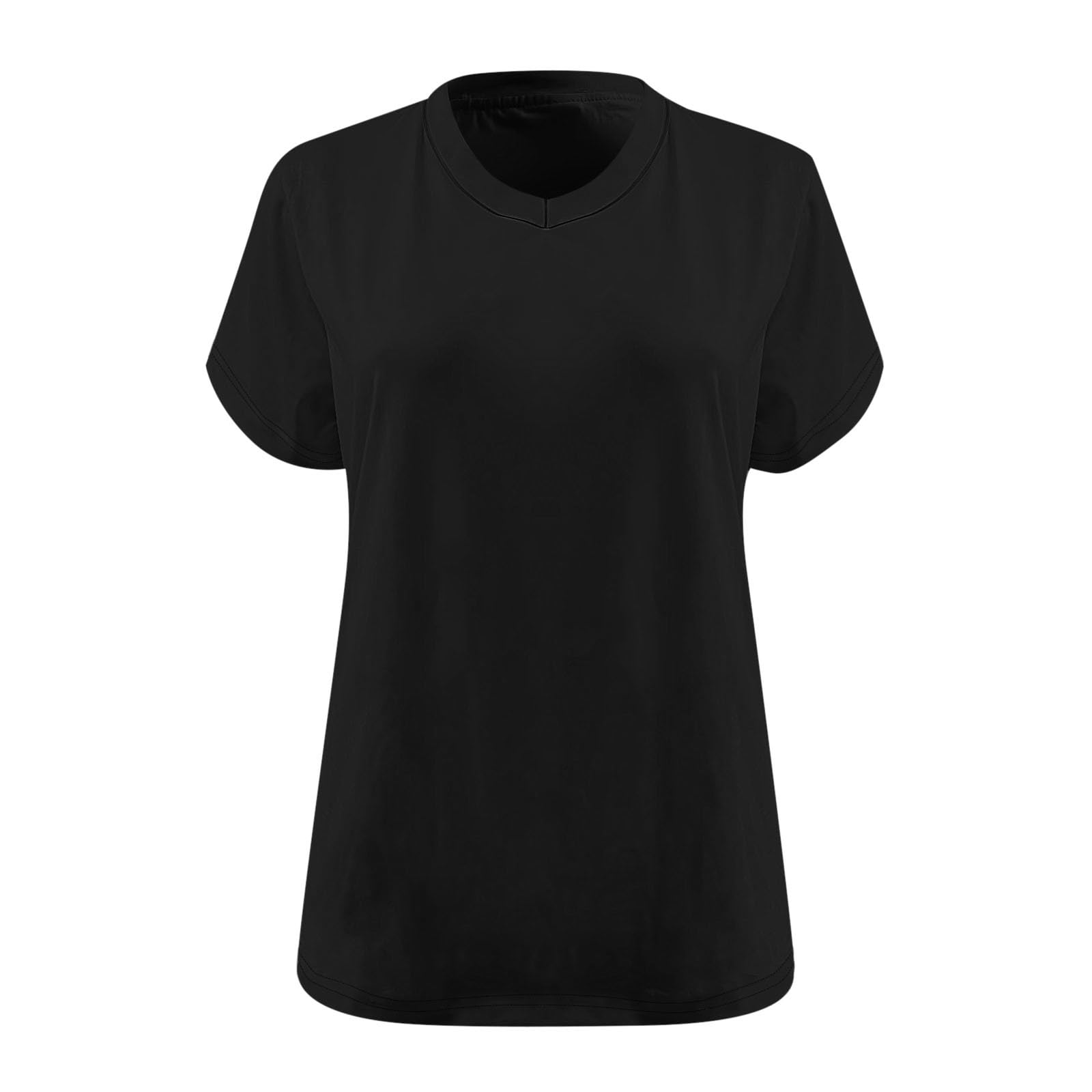Women's Plus Size V Neck T Shirts Summer Solid Short Sleeve Oversize Tees 2025 Trendy Casual Loose Fit Tunic Tops(A- Black,Large)