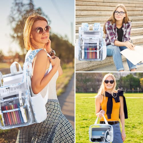 Image of DIGOBAY Clear Backpack with Lunch Bag, Corduroy Clear Bookbag Heavy Duty | Thick PVC Clear Backpack for Girls Women See Through Transparent Backpacks for Stadium Events College Travel Work, BlueFloral