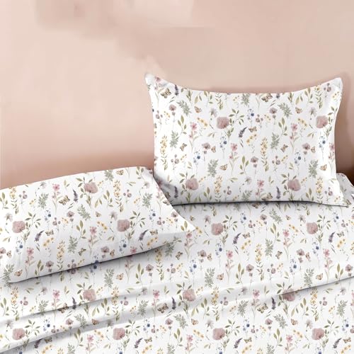 Image of Ishro Home Premium Bedsheet for Double Bed with 2 Pillow Covers - Cloud Cotton Bedsheet, Soft, Silky Smooth & Wrinkle Resistant, Luxury Printed Design (Flat Double Bed Size, Zurich Meadow)