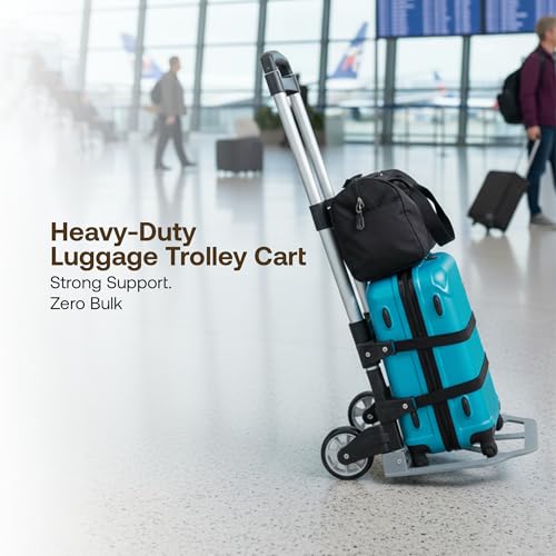 Image of BonKaso Folding Hand Truck 70Kg Capacity | Heavy-Duty Luggage Trolley with Telescopic Handle | Lightweight Collapsible Cart for Travel, Home & Office Use (40x41x100cm) Silver