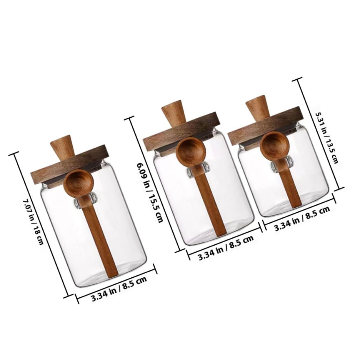 Gewürzglas mit Holzdeckel 550ml 3 Stück und Löffel 850ml aus Glas Stabile Salz und Zuckerbehälter 400ml Frische Gewürze Bewahren für Skandinavische Küche