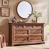 T4TREAM Farmhouse 7 Drawers Dresser for Bedroom, 54' Wide Wood Rustic Chest of Drawers w/Roman Column, Wooden Storage Dressers Organizer for Bedroom, Living Room, Closet, Reclaimed Barnwood