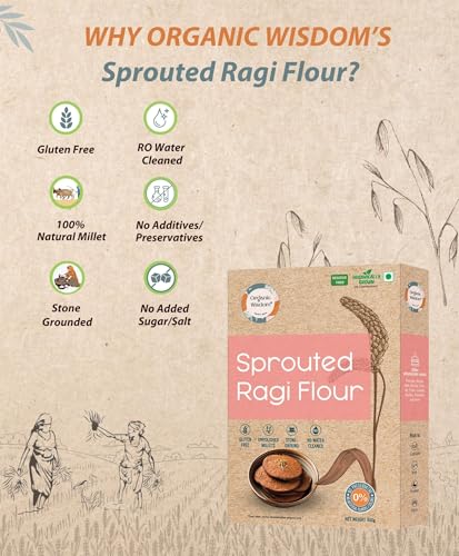 Image of Organic Wisdom-Back to Roots Sprouted Ragi Atta (Flour)|100% Natural Finger Millet | Gluten Free & Stone -grounded Nachni (Kelvaragu) atta|Rich in Calcium & Iron (400g)