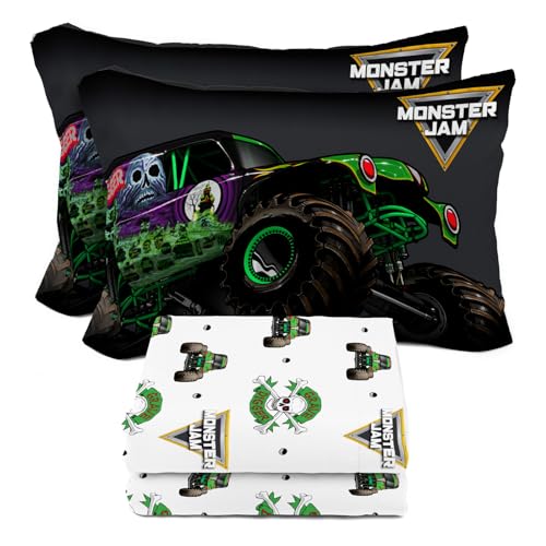 Image of Sunny Side Up Monster Jam Grave Digger Full Sheet Set - 4 Piece Kids Bedding Set Includes Pillow Cover - Super Soft Microfiber Sheets