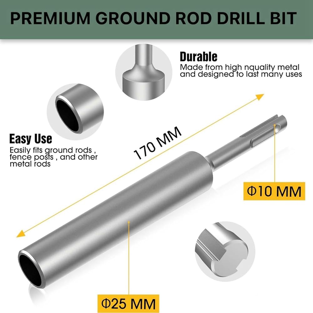 SDS-Plus - Atornillador de varilla de tierra para varillas de 5/8 y 3/4 pulgadas - y taladros de martillo profesionales SDS Plus de 25 x 170 mm