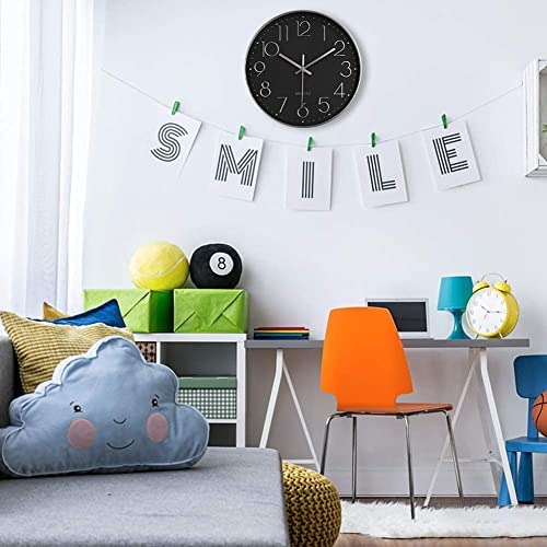 Image of TEKCOOL Digital Wall Clock 12 inch Silent Quartz Decorative Non-Ticking Classic Clock Battery Operated Round Easy to Read for Room /Home /Kitchen /Bedroom /Office /School- (Black Silver);