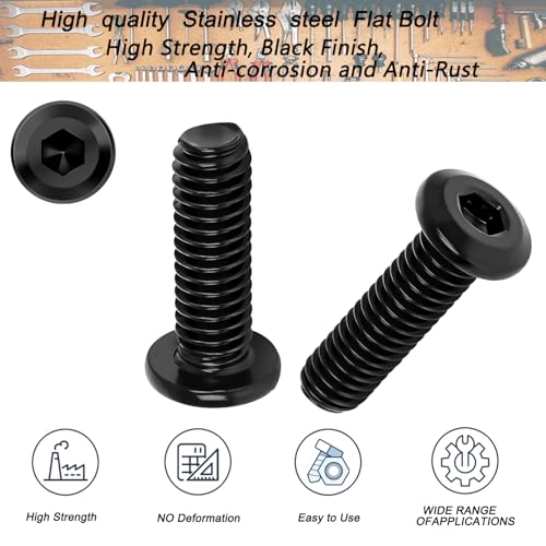 Image of Metuja M6-1.0 x 18mm,20-Pack Black Flat Head Hex Socket Cap Screw Bolts,304 Stainless Steel,Fully Threaded M6 Bolts,Metric Fasteners for Furniture