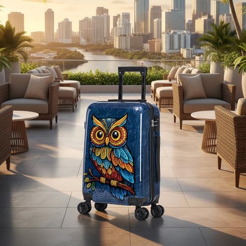 Image of InUSA Owl Print 20-Inch Carry-on Hardside Spinner Luggage Durable TSA Lock