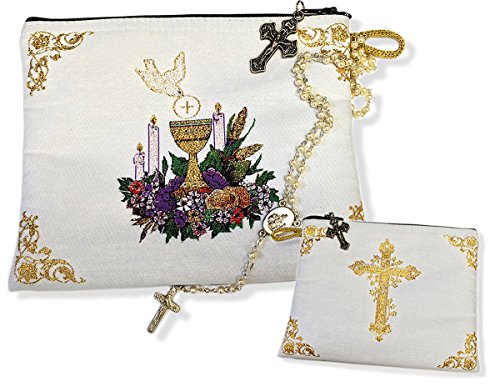 katholischen Erste Kommunion Rosenkranz Andenken Bibel oder messbücher Gobelin Tasche 17,8 cm