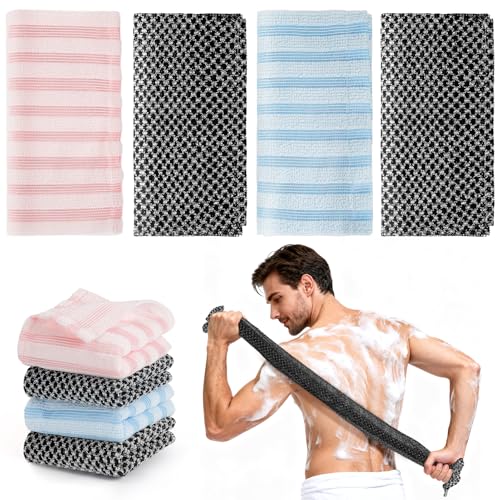 DirkFigge Lot de 4 serviettes de douche exfoliantes japonaises extra longues pour la douche - Pour homme et femme