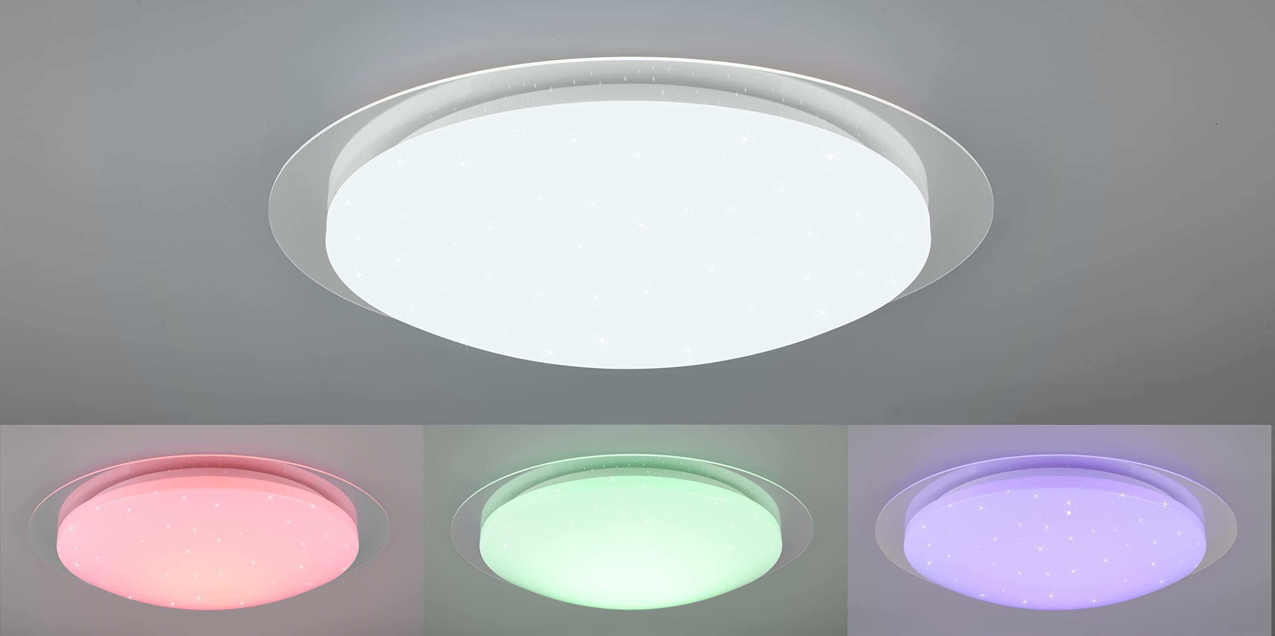 Trio Leuchten LED Bad Deckenleuchte Frodeno 680214800, Kunststoff Weiß,Rand klar, inklusiv 18.5 Watt LED, Starlight Effekt, Farbwechsler, Memory Funktion, Fernbedienung