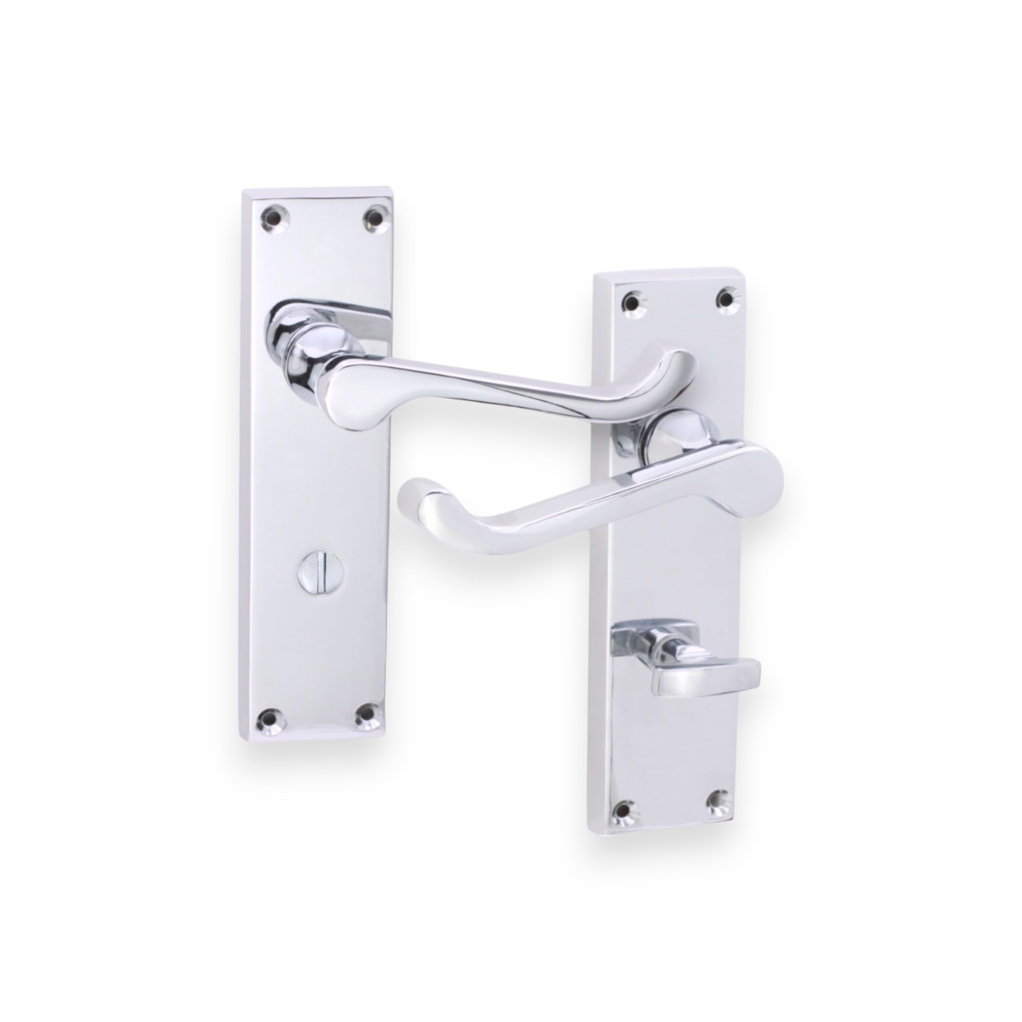 Infinity Decor Polished Chrome Victorian Scroll Lever Latch Lock Bathroom Privacy Door Handles, Suitable for All Types of Internal Doors (Bathroom Handle)