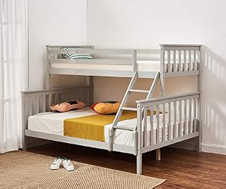 Triple Sleeper Bunk Beds, Single Top Double base bed | Solid Wood Frame, Children's Bed room Furniture, Wooden Bed Frame for Parents & Children (Grey)