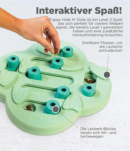 Outward Hound Nina Ottosson Puppy Hide n' Slide - Interaktives Leckerli-Denkspielzeug für Hunde - Grün