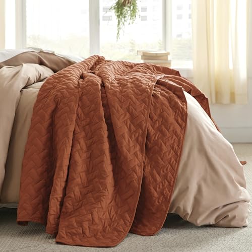 Image of Bedsure Quilts Queen Size - Lightweight Bedspreads Queen Size with Basket Weave Pattern, Soft Quilt Bedding Set, Red Orange Comforter Set Coverlet for All Seasons with 2 Pillow Shams (90 inch x 96 inch)