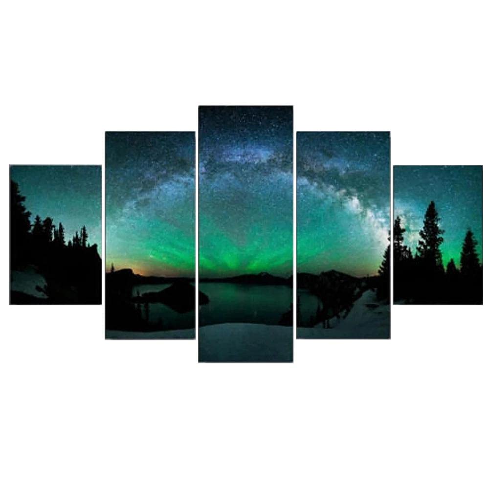 ZHRMGHGHome Art 5 Pieces Yinhe North Polar Forest Poster Dual View Surprise Artwork Modern Framed Wall Art Wall Decoration 150×80Cm