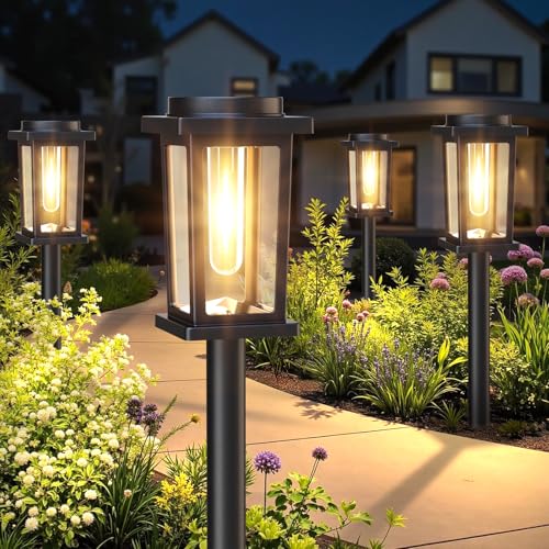 Melunar Solar Pathway Lights Outdoor, 8 Pack Solar Powered Garden Lights Waterproof, Auto On/Off Outdoor Landscape Lights for Patio, Walkway, Driveway, Lawn, Pool Decor. (Warm White)