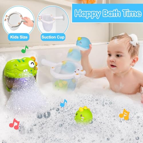 3 in 1 Baby Bath Toy Dinosaur Bubble Machine with Light Balls Track Game Shower Bathtub Water Slide Toys, Fishing Game Mold Free Bath Toys for 1 2 3 Years Old - Image 6