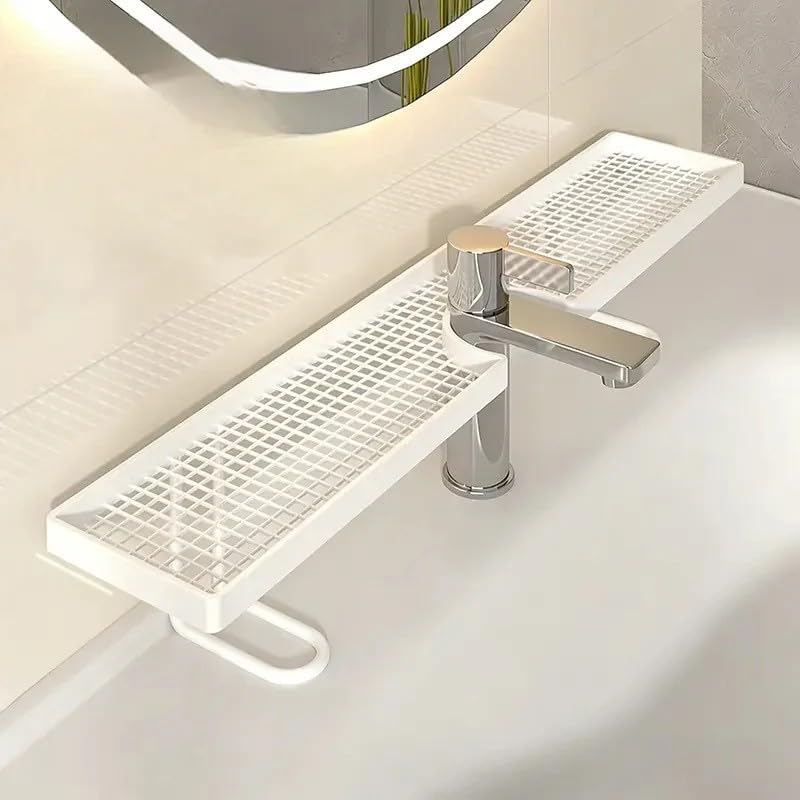 WEERSHUN No-Drill Sink Organizer Rack – Freestanding Carbon Steel Faucet Storage Shelf, Over Sink Shelf, Tool-Free Organizer, Space-Saving Bathroom Countertop Organizer, Easy Drainage (Black)