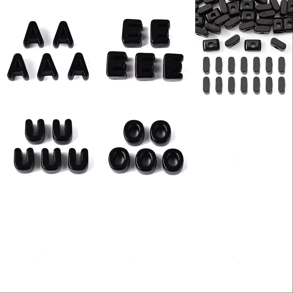 Cheriswelry 50Pcs Black Vowel Letters European Beads