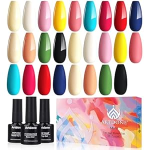 Artdone Gel Nail Polish Set Solid UV Gel 16 Bottles Set Include Top & Matte Top Coat and Base Coat White Pink Yellow Blue Red Colors For All Seasons Neutral Soak Off Manicure Kit For Nail Art