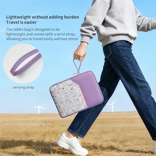Image of MOCA Universal 7-8 Inch Tablet Sleeve Case, Polyester Protective Cover with Zipper and Wrist Strap, Compatible with Kindle, iPad mini, Samsung, Lenovo Tablets (Floral Purple, 7-8 inch)