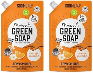 Marcel's Green Soap - Spülmittel Orange & Jasmin Nachfüllpackung - Geschirrspülmittel - 100% Umweltfreundlich - 100% Vegan - 97% Biologisch abbaubar - 500 ml (Packung mit 2)