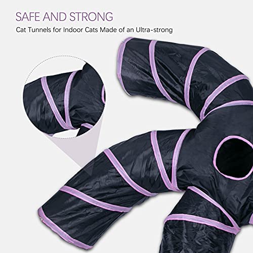 Image of EGETOTA Cat Tunnel for Indoor Cats Large, with Play Ball S-Shape 5 Way Collapsible Interactive Peek Hole Pet Tube Toys, Puppy, Kitty, Kitten, Rabbit (Pink & Black)