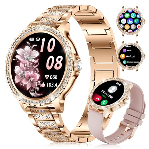 LIGE Smartwatch Damen 1.32' Rund Touchscreen mit Telefonfunktion, Fitnesstracker Damen 120+Sportmodi/IP68/Herzfrequenz/Menstruationszyklus/IP68 Diamond Smart Watch für iOS Android (Rosegold)