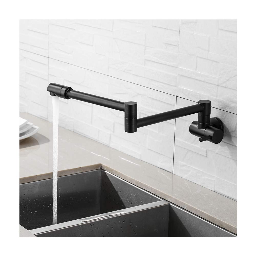 Robinet de cuisine pliable noir orientable avec raccord mural unique