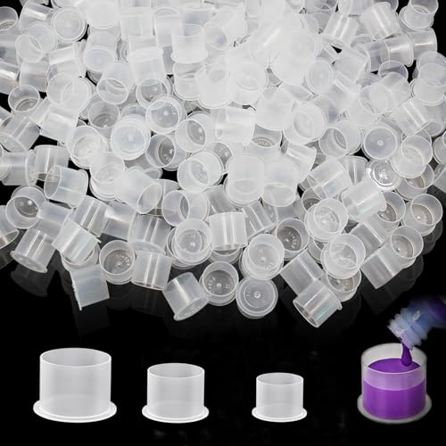 Image of Tattoo Ink Caps - Narkysus 300Pcs Mixed Ink Caps Disposable Tattoo Ink Cups with Base 100 Small 100 Medium 100 Large Clear Plastic Pigment Tattoo Caps Container Ink Cups for Tattoo Supplies