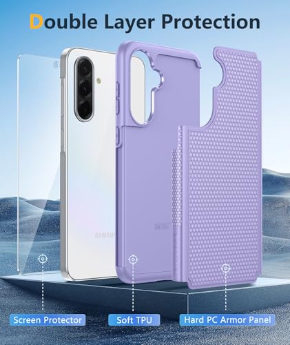 Image of FNTCASE for Galaxy A36-5G Phone Case - A56-5G Military Grade Drop Protection, 14ft Drop Tested, Screen Protector Included, Anti-Slip Matte Textured, TPU+PC Dual Layer Shockproof Cover (Light Purple)