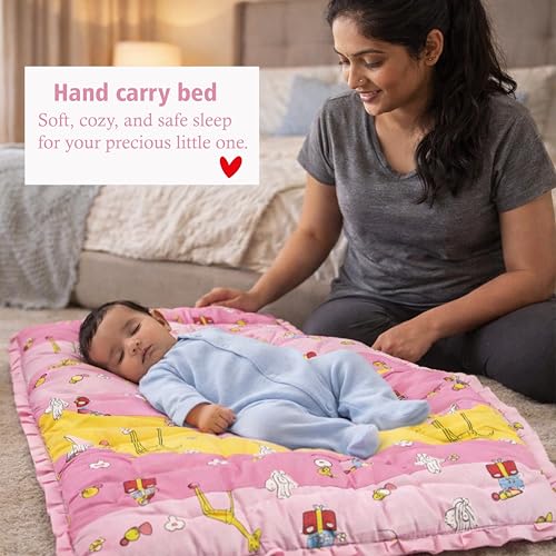 Image of Infantbond by fareto Baby Bedding Set Essentials Combo | Baby Bed | Carry Bag | Sleeping Bag | Hand Carry Bed | Feeding Pillow (0-6 Months)(All in 1) (Pink Giffi)