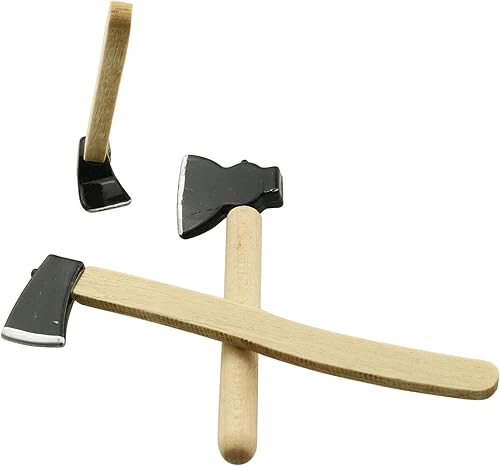 Miniatura 4 de RLECS Mini hacha 3 piezas de mango de madera en miniatura de metal hacha accesorio de hacha para casa de muñecas, jardín de hadas, mini picador