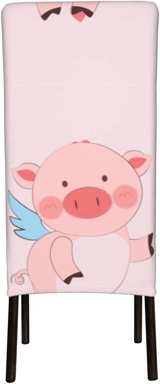 Cartoon Flying Pig Prints Protection Cover for Dining Chair - Stretchable Chair Throw Covers for Dining Room, Hotel Event Party