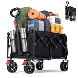 HAUSPROFI Bollerwagen Faltbar, 100L Volumen, 100KG Tragkraft, 360° drehbare Räder mit Bremsen, All-Terrain, Seitentasche und Getränkehalter, für Outdoor, Camping, Garten und Einkaufen