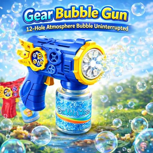 Image of Automatic Bubble Blowing Gun with LED Lights & Solution - Kids Bubble Maker Toy for Outdoor Play