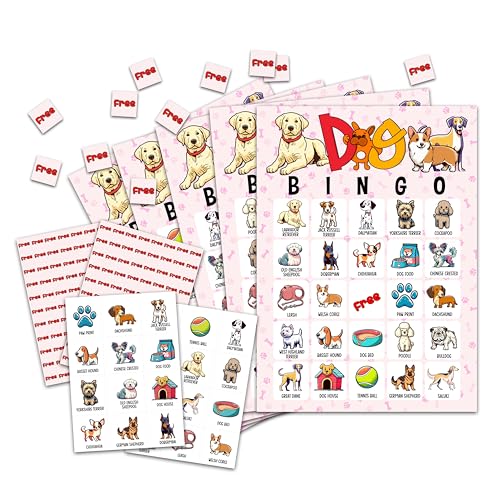 OZTEMETY Dog Bingo Card Game for Adults - Puppy Party Supplies, Favors, Pawty Decorations, Dog Lovers Gift - 24 Players, C07