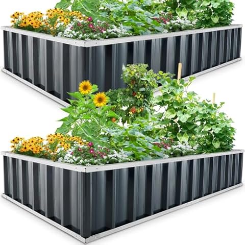 KING BIRD Raised Garden Bed 68" x 36" x 12" (2 Packs) Galvanized Steel Metal Outdoor Planter Kit Box for Vegetables, Flowers, Fruits, and Herbs, Dark Grey Cover