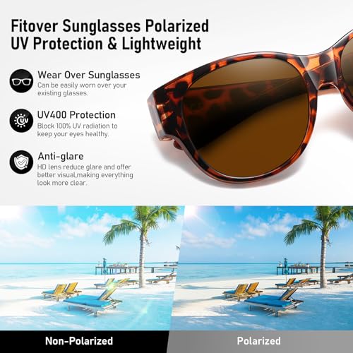 Image of HAOLOTA Fit Over Glasses Sunglasses for Women Polarized | Over Glasses Sun Glasses, UV400 Polarized Lens, Trendy Cat Eye Sunglasses, Lightweight and Flexible, Driving, Daily Use