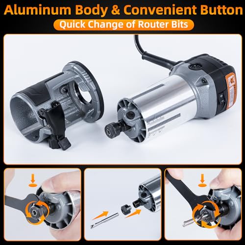 Image of FoxAlien 1HP 710W 65mm Diameter Compact Palm Router for CNC Woodworking,6 Variable Speeds Max 30000 R /MIN Wood Trimmer with 1 /4 inch Collet (110V)