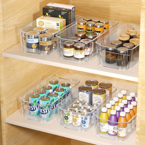 Image of Clear Fridge Organizer, Refrigerator Organizer Bins with Handle, Freezer, Kitchen Cabinet, Pantry Organization, BPA Free Fridge Organizers (12.4 inch 4 Pack)