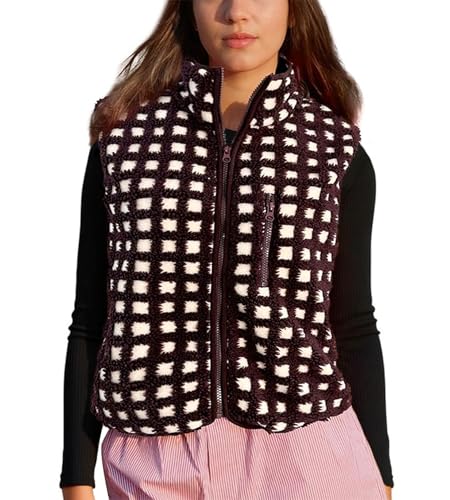 Colorful world Womens Checkered Sherpa Vest Fleece Jacket
