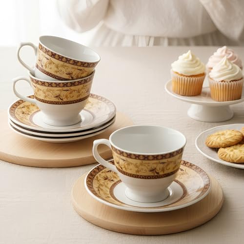Image of U.P.C. Cup with Saucer Set of 12 Pcs | Tea /Coffee Cups | Ceramic | Microwave & Dishwasher Safe | Bone-Ash Free | Extra Strong | Super Light | Crockery Set Ideal for Daily (N-Cup white-34)