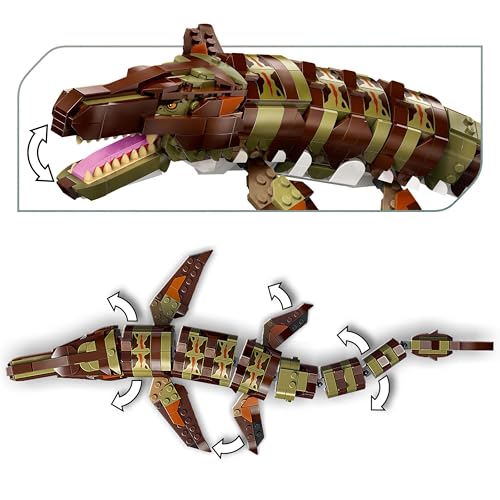 Image of LEGO Jurassic World Brick-Built Mosasaurus Boat Mission Toy Dinosaur Set 76974 Building Blocks Toys for 9+ Gift for Boys and Girls