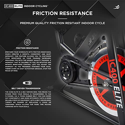 JLL IC400 ELITE Indoor Bike, Direct Belt Driven Exercise Bike For Home, 20kg Flywheel, Friction Resistance, Monitor, Heart Rate Sensors, Adjustable Seat, 12 Months Domestic Warranty, Black and Red - Image 6