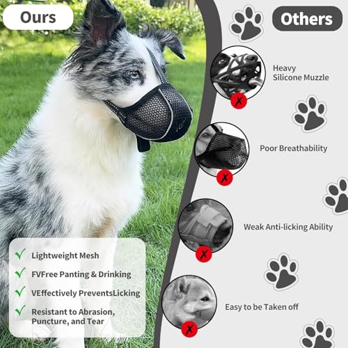 VZU Maulkorb für Große Hunde, Maulkorb Hund, Verstellbarer Hundemaulkorb, Giftköderschutz Hund, Fressschutz Hund, Verhindert Kauen, Fressen, Beißen, Mesh, Atmungsaktiv, Reflektierend (Schwarz, XL)