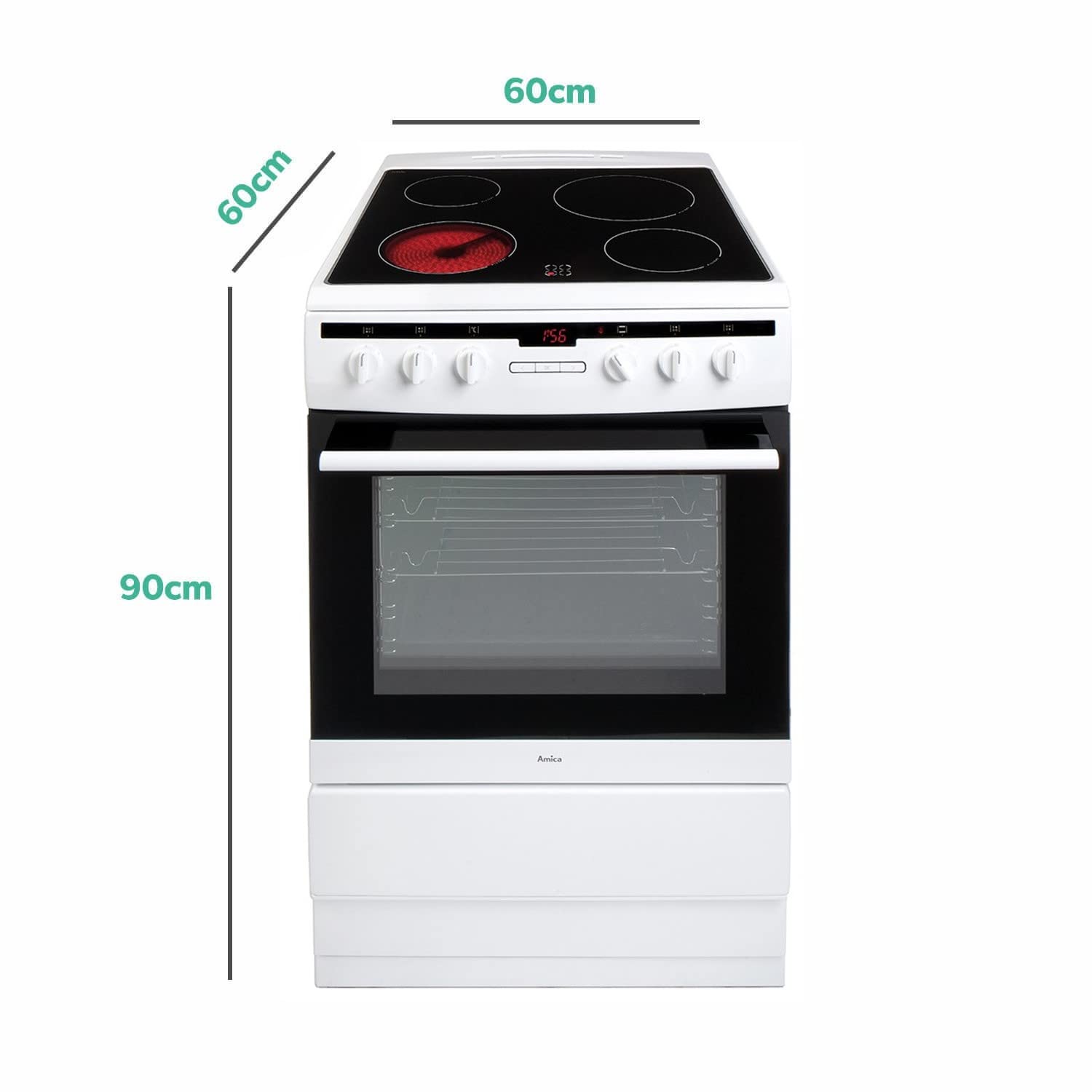 Amica 608CE2TAW Freestanding Ceramic Top Cooker, 65 Litre, 60 cm, White — view 3