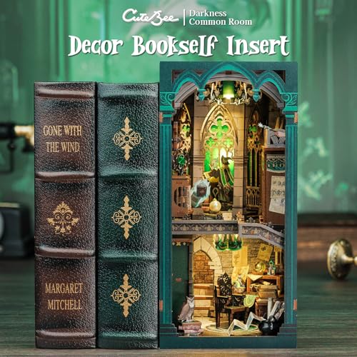 Image of CUTEBEE Book Nook Kit - DIY Booknook Miniature House Tiny House 3D Wooden Puzzle Dollhouse Kit for Adults and Teens, Bookshelf Insert Decor, DIY Craft Gift Model Build (Darkness Common Room)