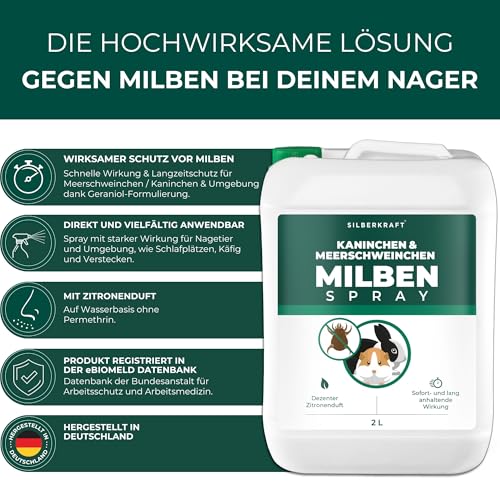 Silberkraft Milbenspray Meerschweinchen, Kaninchen & Kleintiere 2 L, zuverlässiger Milbenschutz, nützliche Parasitenabwehr, effizientes und garantiert hilfreiches Anti-Milben-Mittel